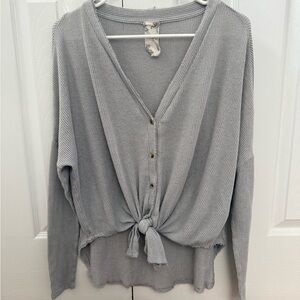 Blu Pepper Gray Button-Down Knit Top